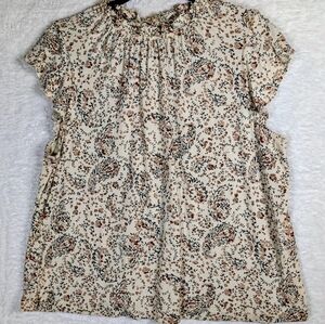600-Reitmans Cream and‎ Brown Floral Blouse